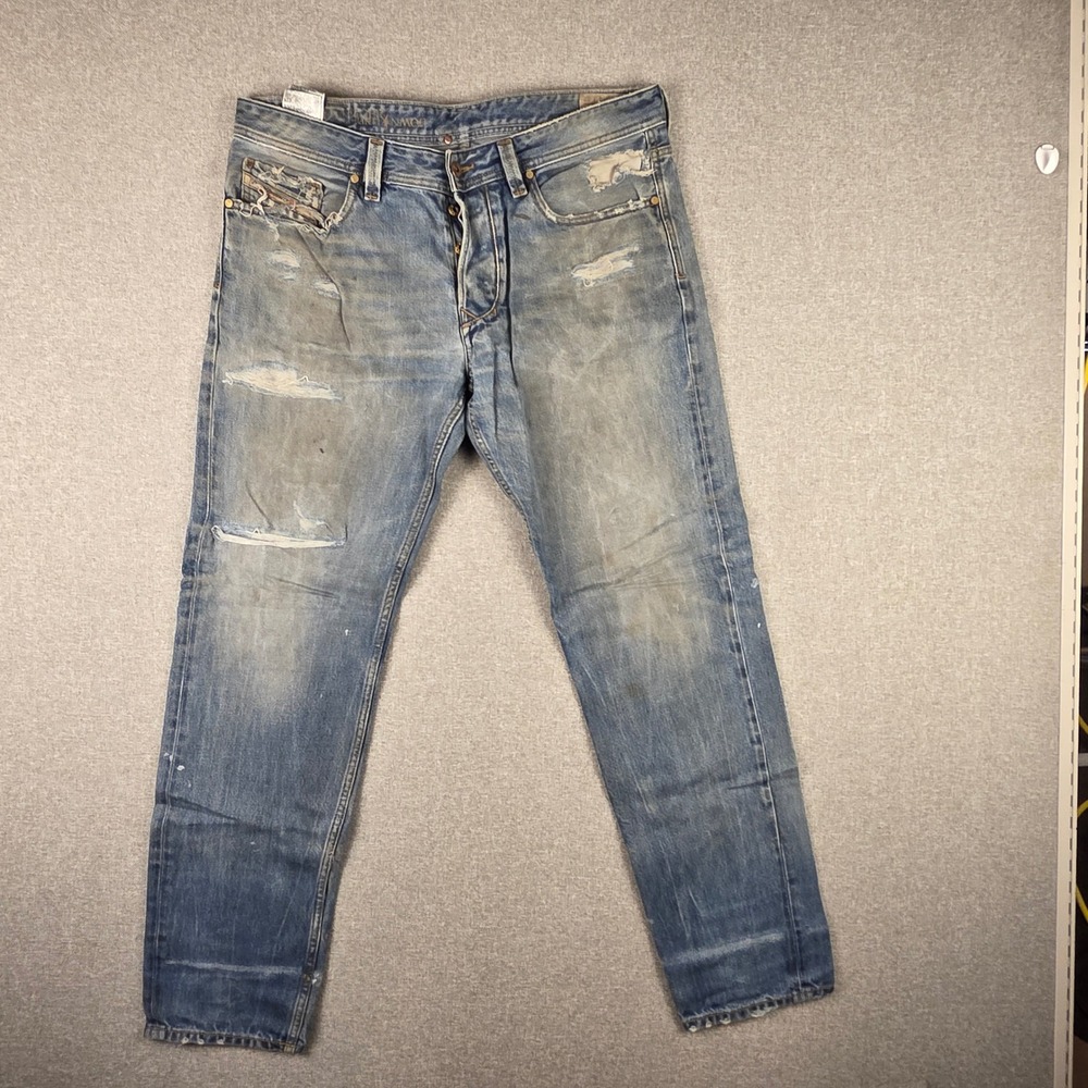 Diesel Larkee-T Thrashed Y2K Jeans Distressed Tapered Thunder Down Under Denim